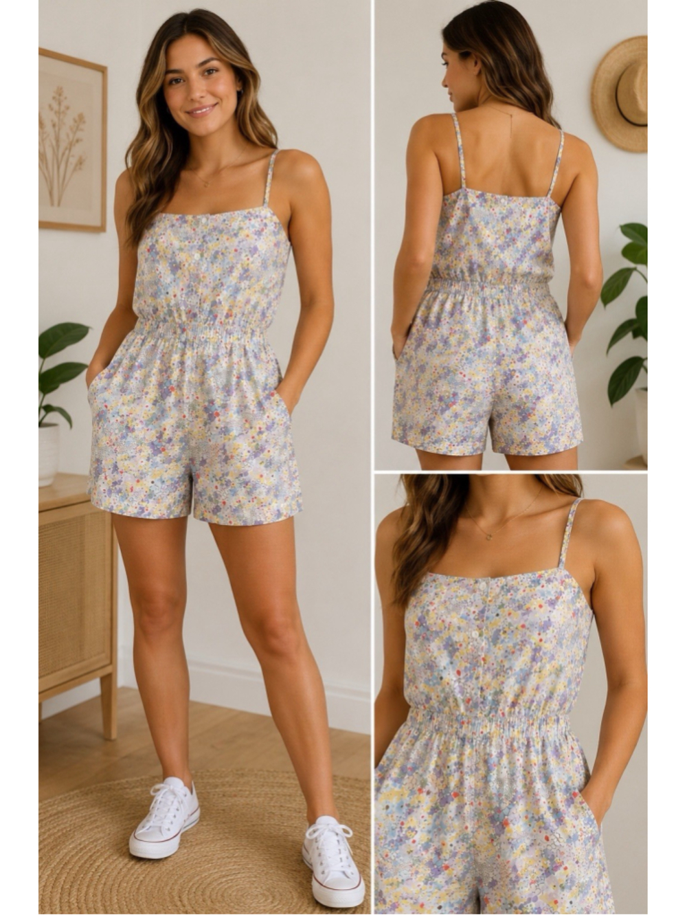 Levi’s Floral Romper Large Pastel Ditsy Cottagecore 100% Cotton Pockets L